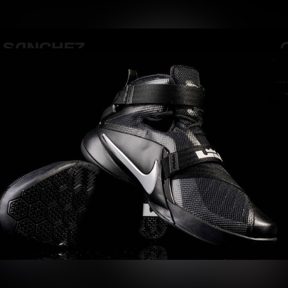 NIKE LEBRON SOLDIER IX, Size US 12, Black/Metallic Silver